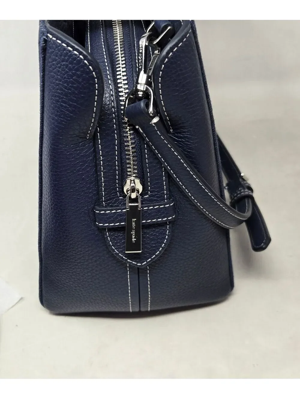 Kate Spade Leila medium triple compartment satchel Denim & Navy Leather EUC